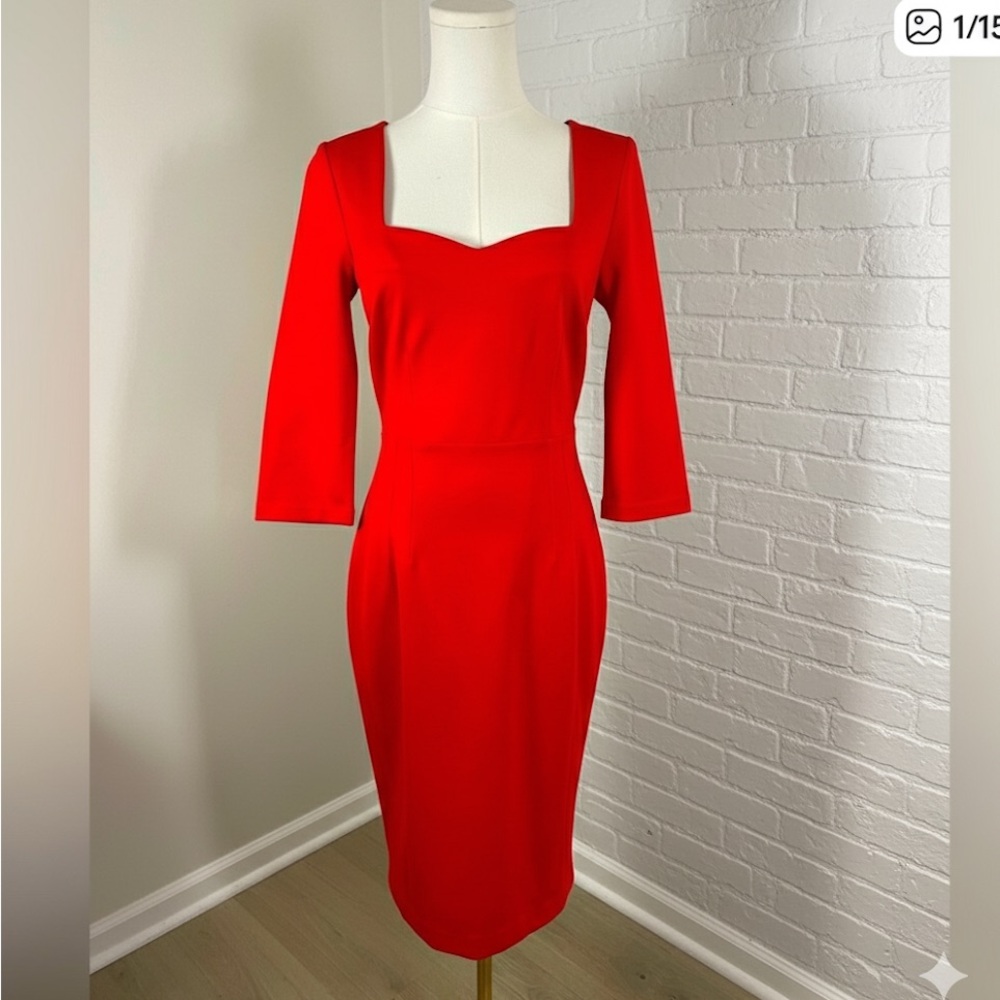 Boden Red Midi Dress with Square Neck